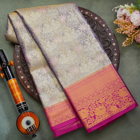 Lavender Semi Silk Tissue Brocade Saree