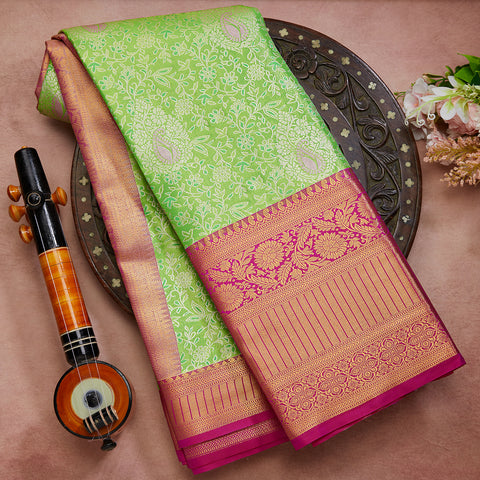 Pista Green Semi Silk Tissue Brocade Saree