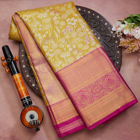 Mustard Gold Semi Silk Tissue Brocade Saree