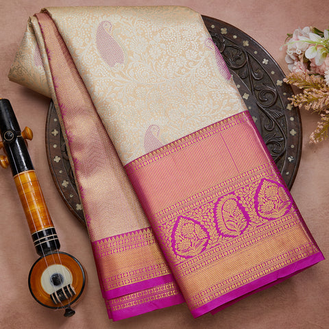 Light Peach Semi Silk Tissue Brocade Saree