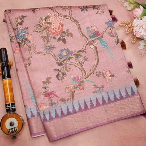 Onion Pink Printed Semi Tussar Silk Saree