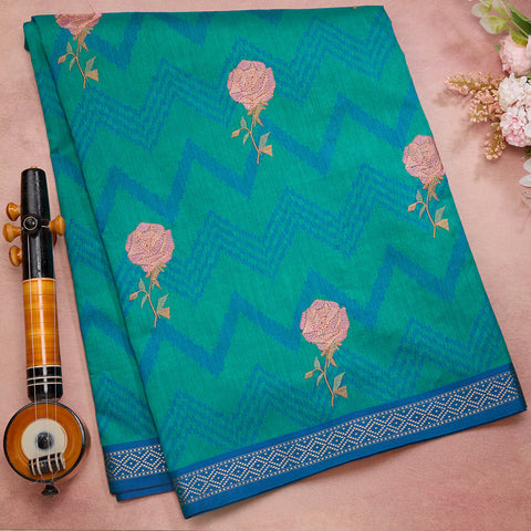 Peacock Green Semi Raw Silk Saree