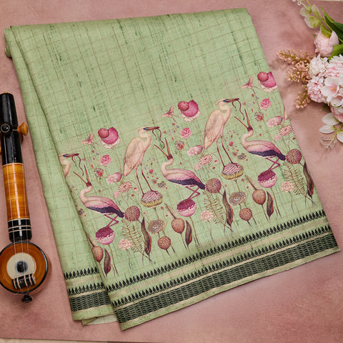 Pista Green Semi Tussar Silk Saree