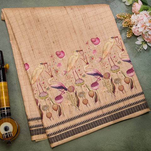 Light Peach Semi Tussar Silk Saree