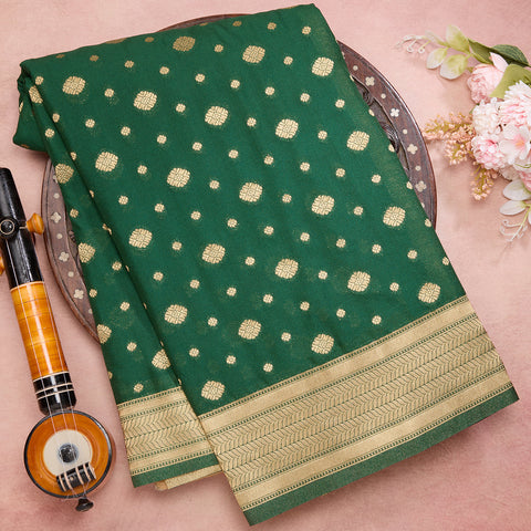 Bottle Green Semi Crape Silk Saree