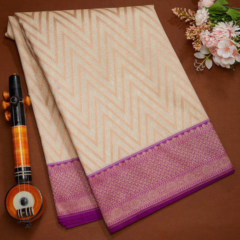 Cream Semi Banarasi Silk Saree