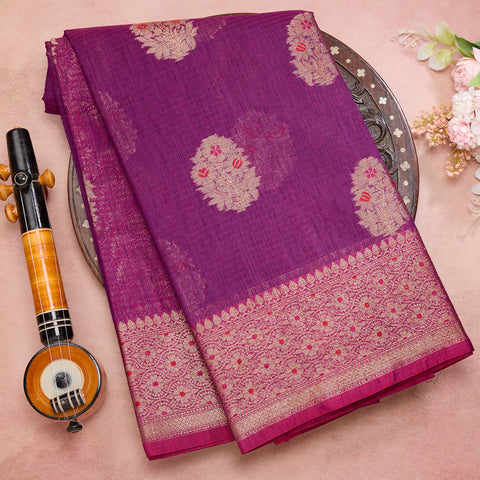 Purple Banarasi Cotton Silk Saree