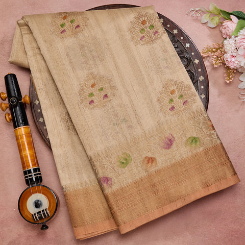 Beige Banarasi Semi Tussar Silk Saree