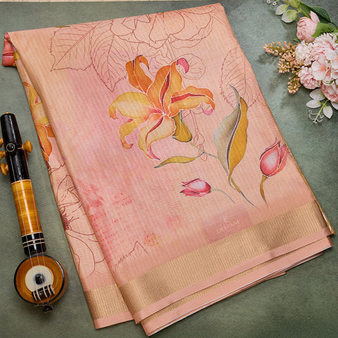 Light Pink Printed Fancy Tissue Saree