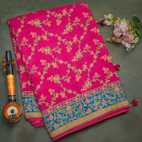 Bright Pink Pure Kashmiri Pashmina Saree