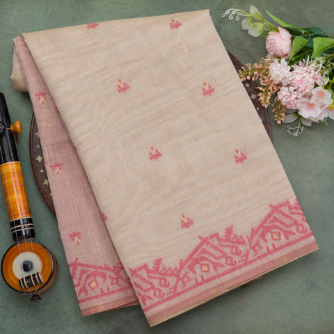 Beige semi cotton saree