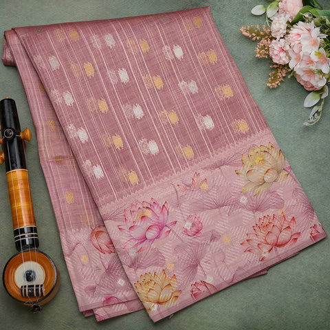 Onion Pink Tussar Printed Silk Saree