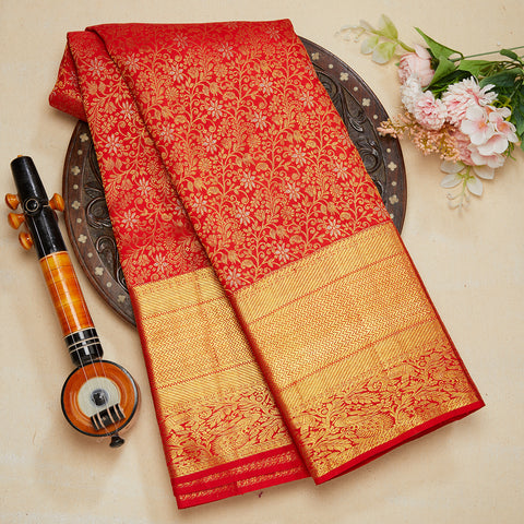 Red Pure Kanjeevaram Brocade Silk Saree