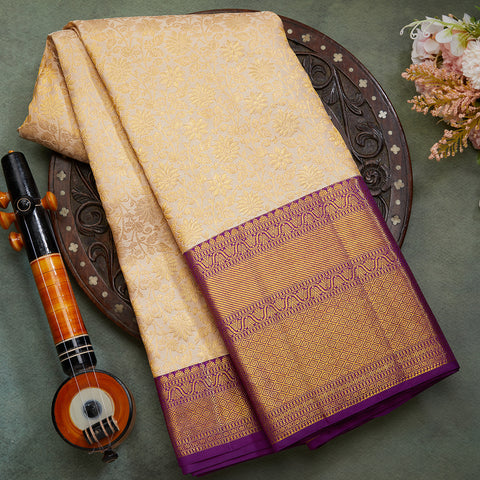 Peach Pure Kanjeevaram Brocade Silk Saree