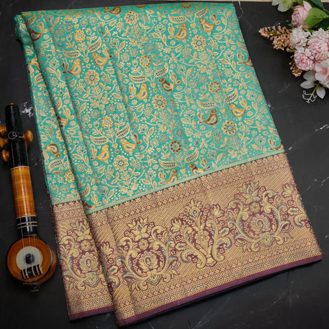 Sea Blue Tissue Pure Kanjeevaram Silk Saree