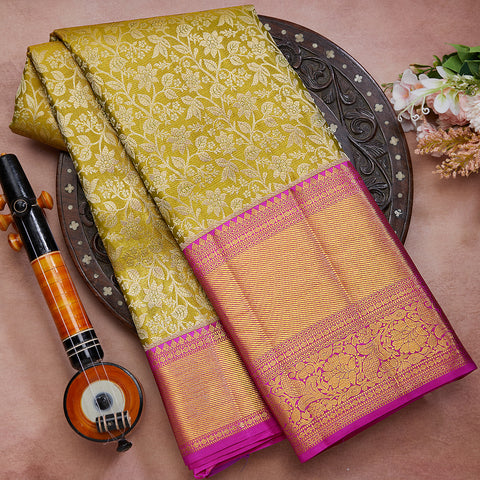 Leaf Green Handloom Tissue Brocade Silk Saree