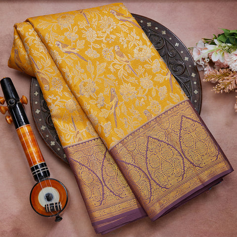 Mustard Handloom Tisssue Brocade Silk Saree