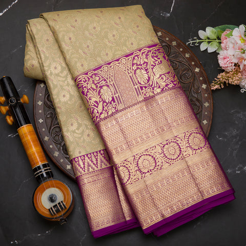 Light Mint Green Pure Handloom Kanchivaram Brocade Silk Saree