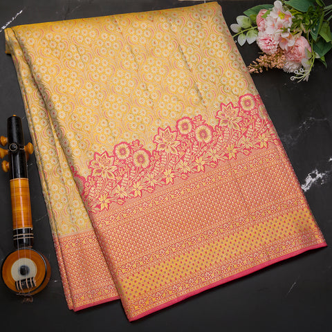 Beige Pure Kanchivaram Tissue Brocade Silk saree