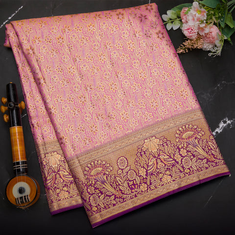 Pink Pure Kanchivaram Tissue Brocade Silk saree