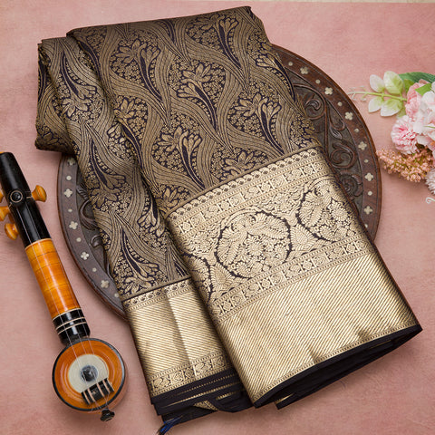 Dark Navy Blue Kanchivaram Brocade Silk Saree