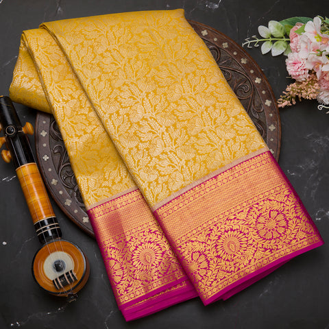 Mustard Yellow Kanchivaram Brocade Silk Saree