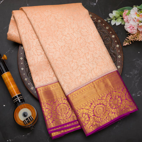 Peach Kanchivaram Brocade Silk Saree