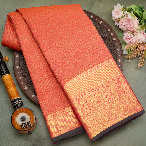 light orange colour kanjivaram brocade silk saree