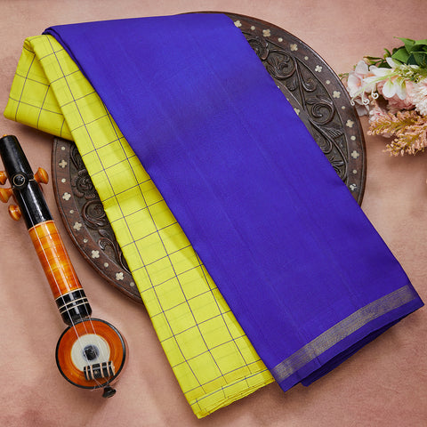 Yellow with Royal Blue Traditional Silk Saree