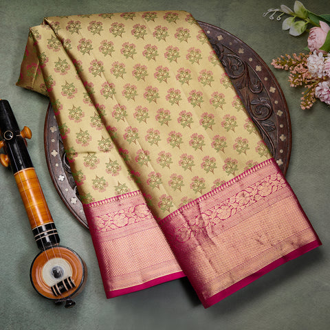 Olive Green with Pink Kanjeevaram Designer Silk Saree