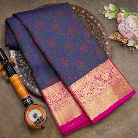 Peacock Blue Pure Kanjeevaram Jacquard Silk Saree