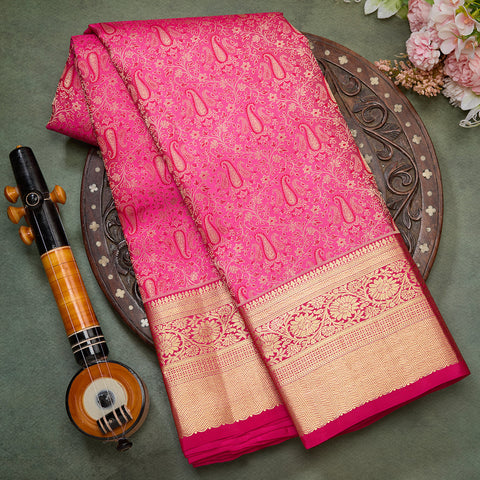 Pink Pure Kanjeevaram Jacquard Silk Saree