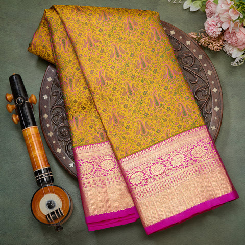 Yellow Pure Kanjeevaram Jacquard Silk Saree