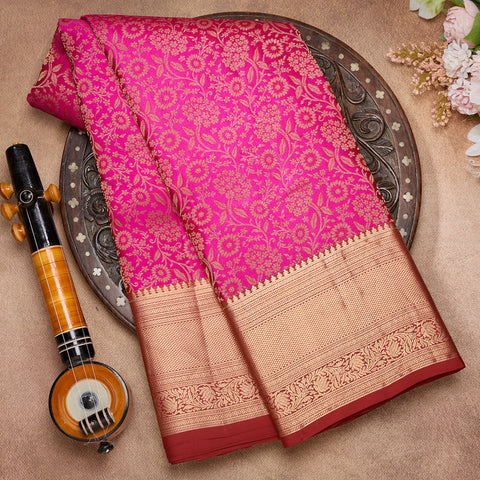 Hot Pink with Maroon Kanjeevaram Designer Silk Saree