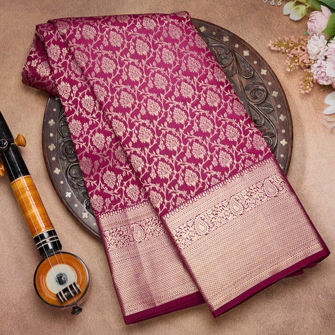 Plum Pink Kanjeevaram Brocade Silk Saree