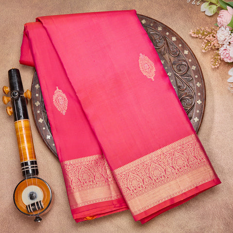 Peachy Orange Traditional Kanjeevaram Silk Saree