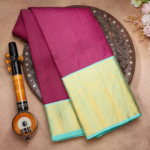 Wine with Aqua Traditional Kanjeevaram Silk Saree