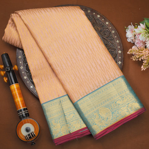 Peach Kanjeevaram Brocade Silk Saree