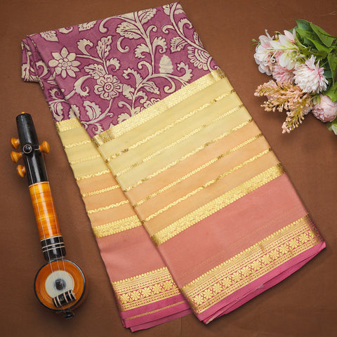 Onion Pink Pure Mysore Crape Kalamkari Printed Saree