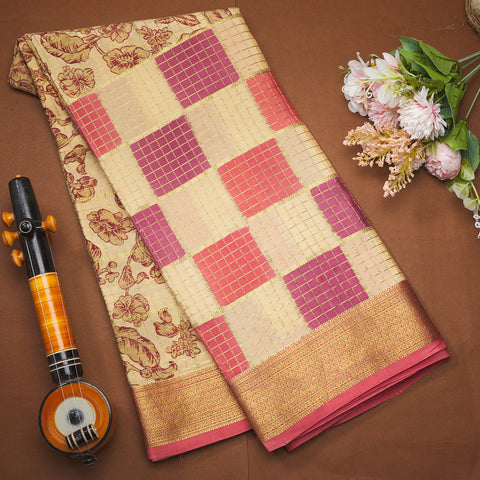 Beige Pure Mysore Crape Printed Saree