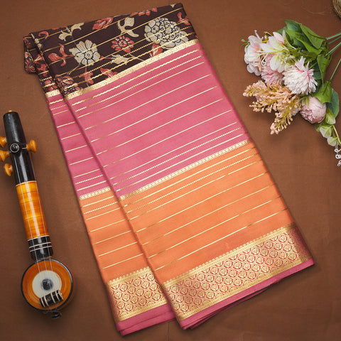 Brown Pure Mysore Crape Printed Saree