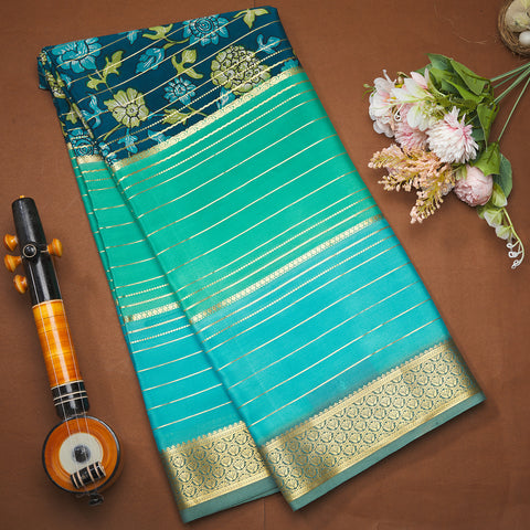 Blue Pure Mysore Crape Printed Saree