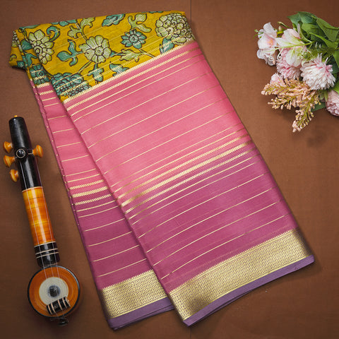 Mustard Yellow Pure Mysore Crape Printed Saree