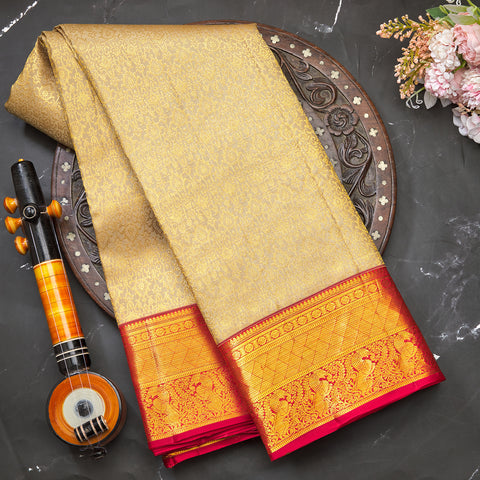 Beige Kanjeevaram Brocade Silk Saree