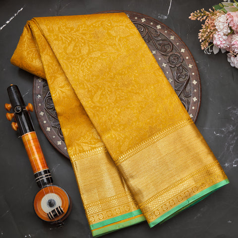 Mustard Yellow Pure Kanjeevaram Brocade Silk Saree