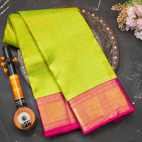 Parrot Green Kanjeevaram Brocade Silk Saree