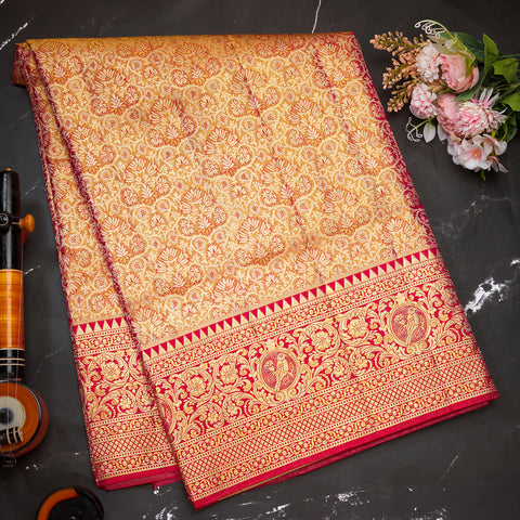 Pink Pure Kanjeevaram Tissue Brocade Silk Saree