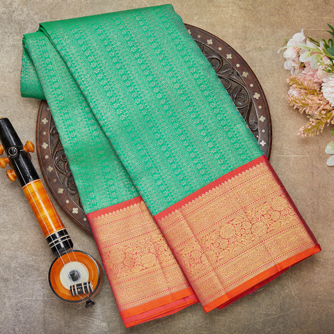 Peacock Green Pure Kanjeevaram Brocade Silk Saree