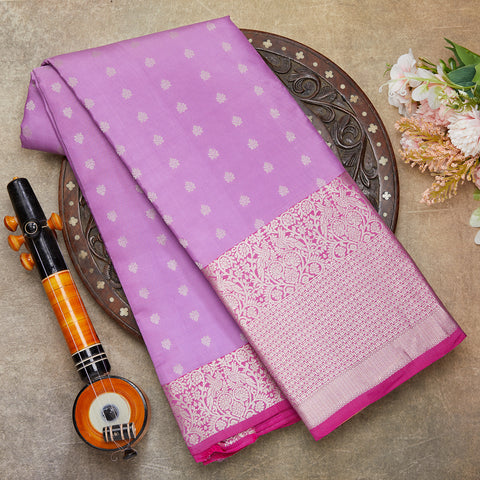 Lavender Pure Kanjeevaram Silver Jari Silk Saree