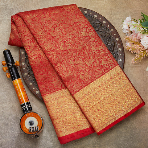 Red Pure Kanjeevaram Brocade Silk Saree